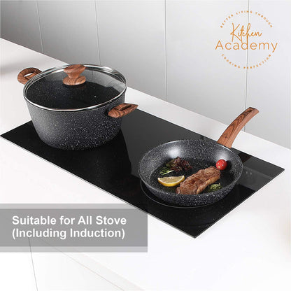 - Kitchen Academy Induction Hob Pots And Pans Set - 12 Piece Cooking Pans Set -