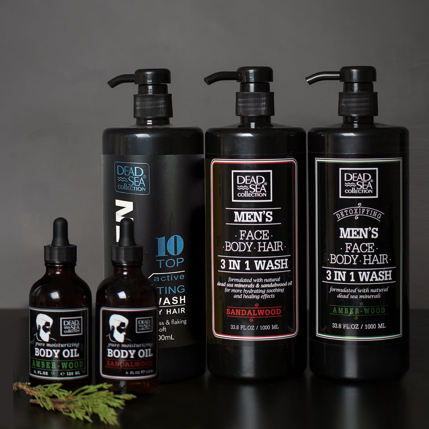 Dead Sea Collection 3 in 1 Mens Shower Gel Top 10 - Body Wash, Shampoo for Men, Face Wash - Pack of 2 (1000 ml. Each)
