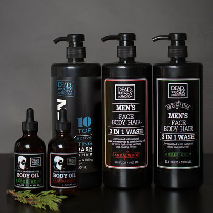 Dead Sea Collection 3 in 1 Mens Shower Gel Top 10 - Body Wash, Shampoo for Men, Face Wash - Pack of 2 (1000 ml. Each)