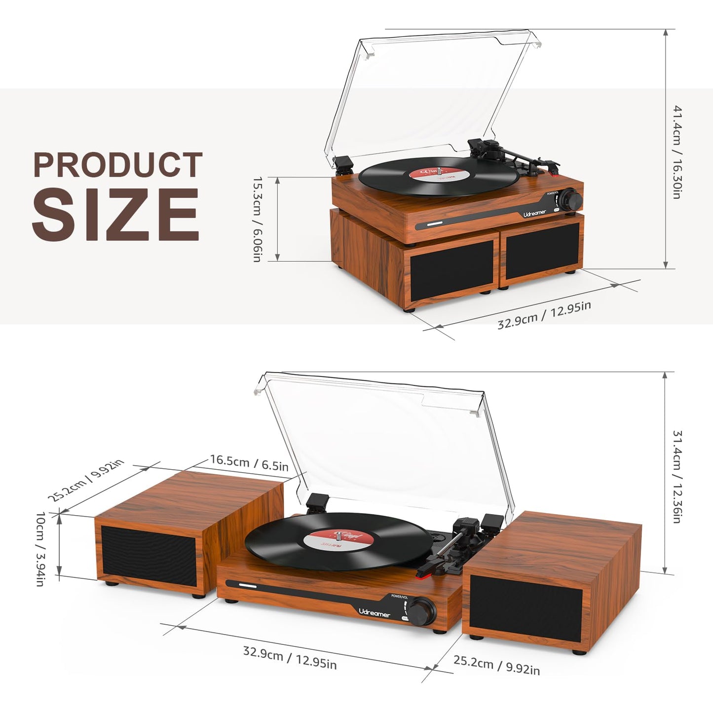 - Udreamer Record Player with 2 Dual Stereo Speakers -