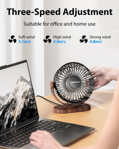 - SWEETFULL Desk Fan | Small USB Desk Fan | 3 Speeds | Portable Personal Desktop Fan | Black -