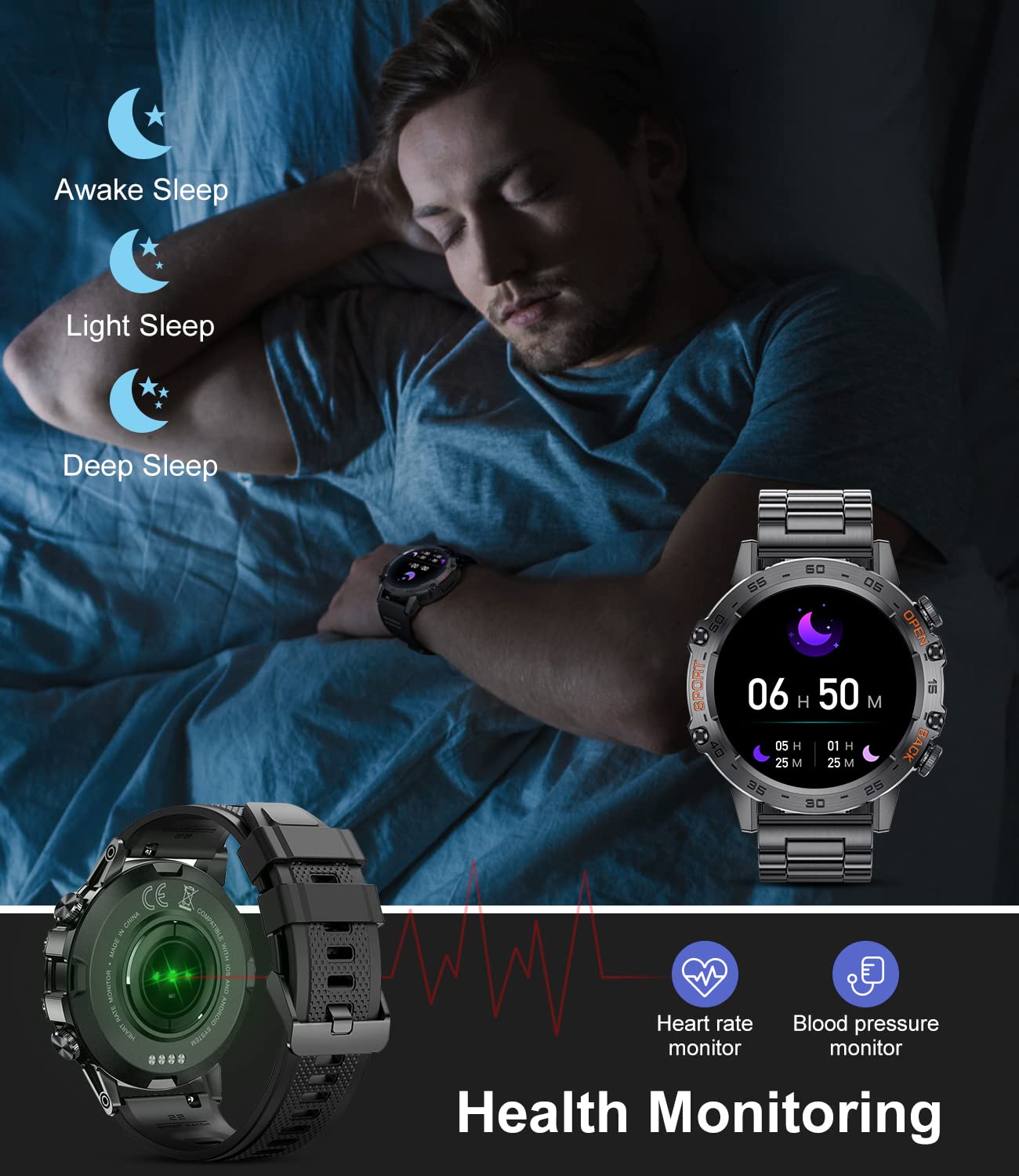 - Military Smart Watch for Men 2023 | Bluetooth Voice Call Compatible Android iOS Phone -
