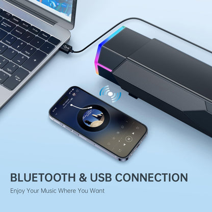 Bazivve V18 Plus Computer Speakers, USB Powered Bluetooth V5.3 Computer SoundBar, RGB PC Gaming Speakers for Desktop Laptop Phone, Black