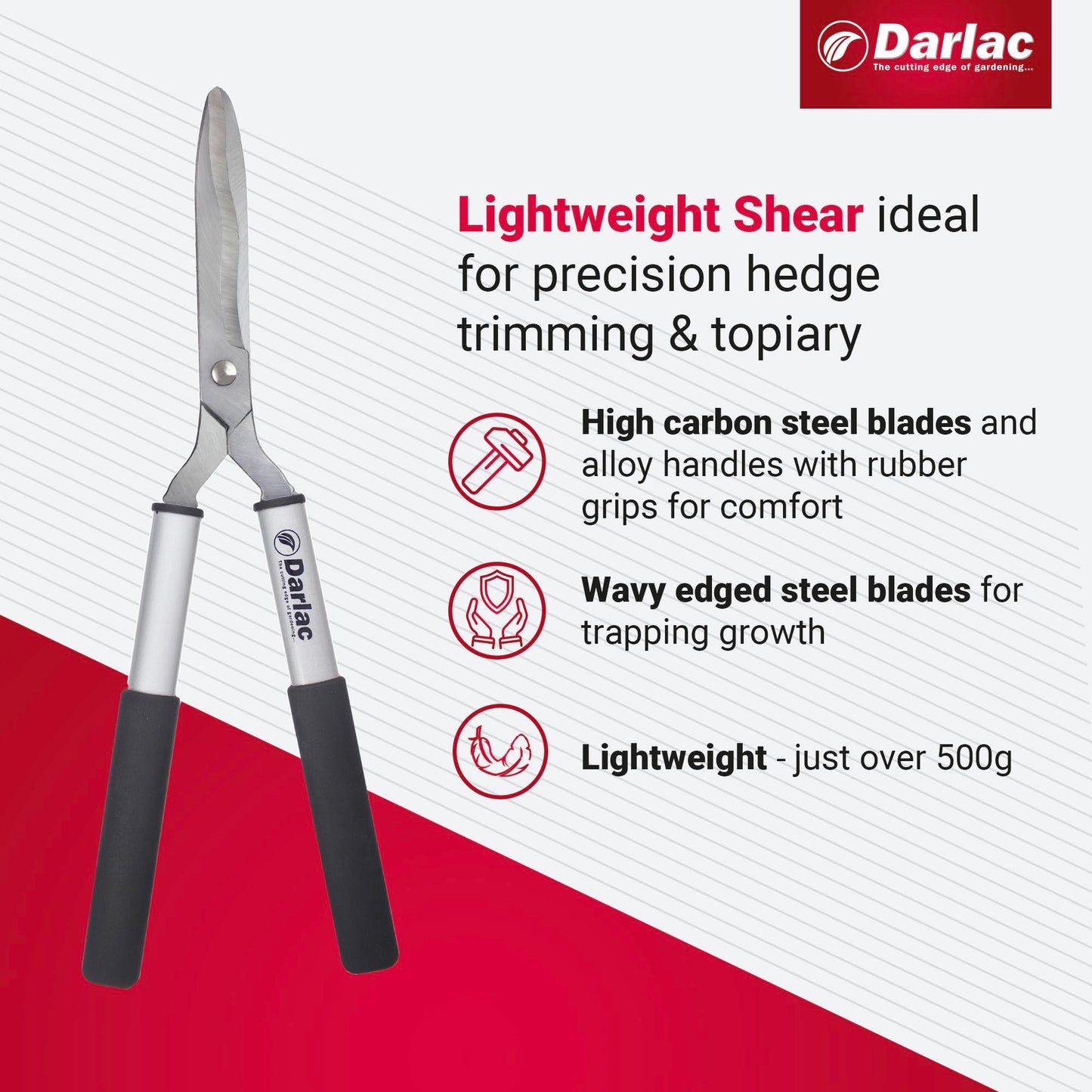 Darlac Lightweight Shear – Lightweight, Razor Sharp Garden Shears – Ideal for Precision Hedge Trimming & Topiary – Wavy Edged Carbon Steel Blades for Trapping Growth – Comfortable Grip – Easy to Use