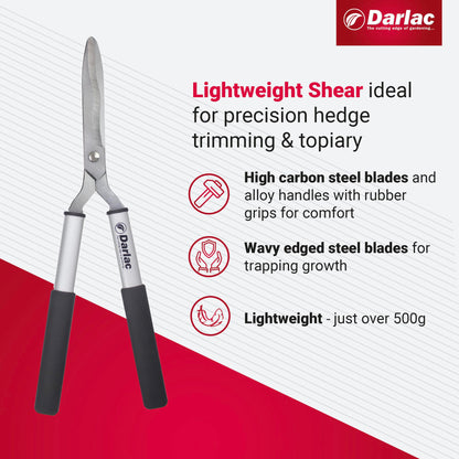 Darlac Lightweight Shear – Lightweight, Razor Sharp Garden Shears – Ideal for Precision Hedge Trimming & Topiary – Wavy Edged Carbon Steel Blades for Trapping Growth – Comfortable Grip – Easy to Use