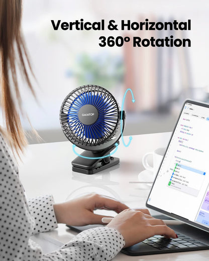 - gaiatop Portable Clip on Fan | Battery Operated | Small Powerful USB Desk Fan | 3 Speed Quiet Rechargeable Mini Table Fan -