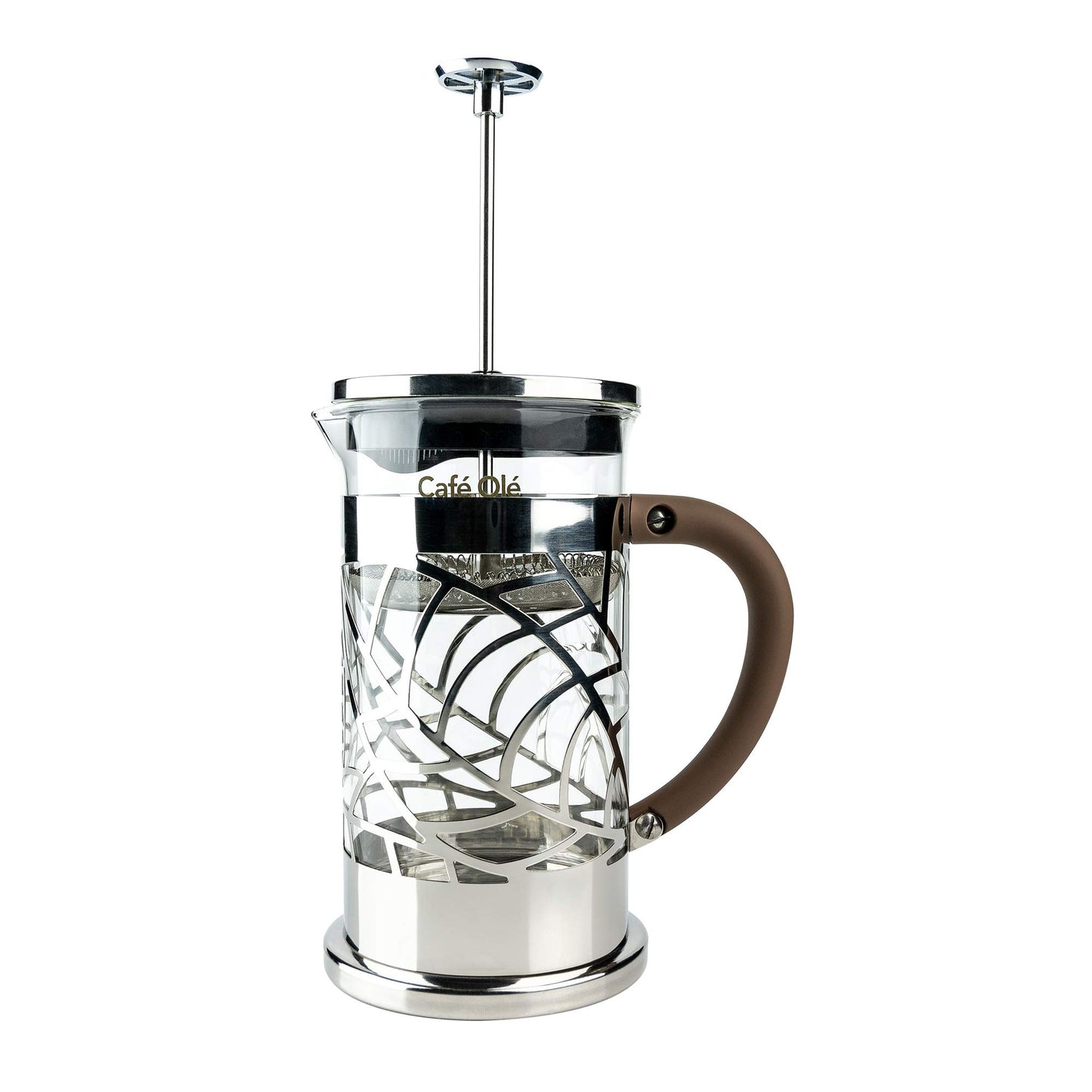 Café Olé BM-03C Floral Cafetière, 350ml 1 Cup 18/10 Stainless Steel French Press Coffee Maker, Silver