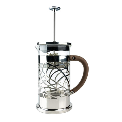 Café Olé BM-03C Floral Cafetière, 350ml 1 Cup 18/10 Stainless Steel French Press Coffee Maker, Silver