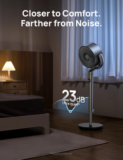 - Dreo 23dB Silent Pedestal Fan | 120°+120°Omni-directional Oscillating Fan For Bedroom | 80 ft Circulator With Remote | DC Motor Quiet Standing Fans -