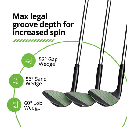 BombTech - Premium Golf Wedge Set - 52, 56, 60 Degrees Golf Wedges - Max Groove for Increased Spin - Black Wedges… (Black)