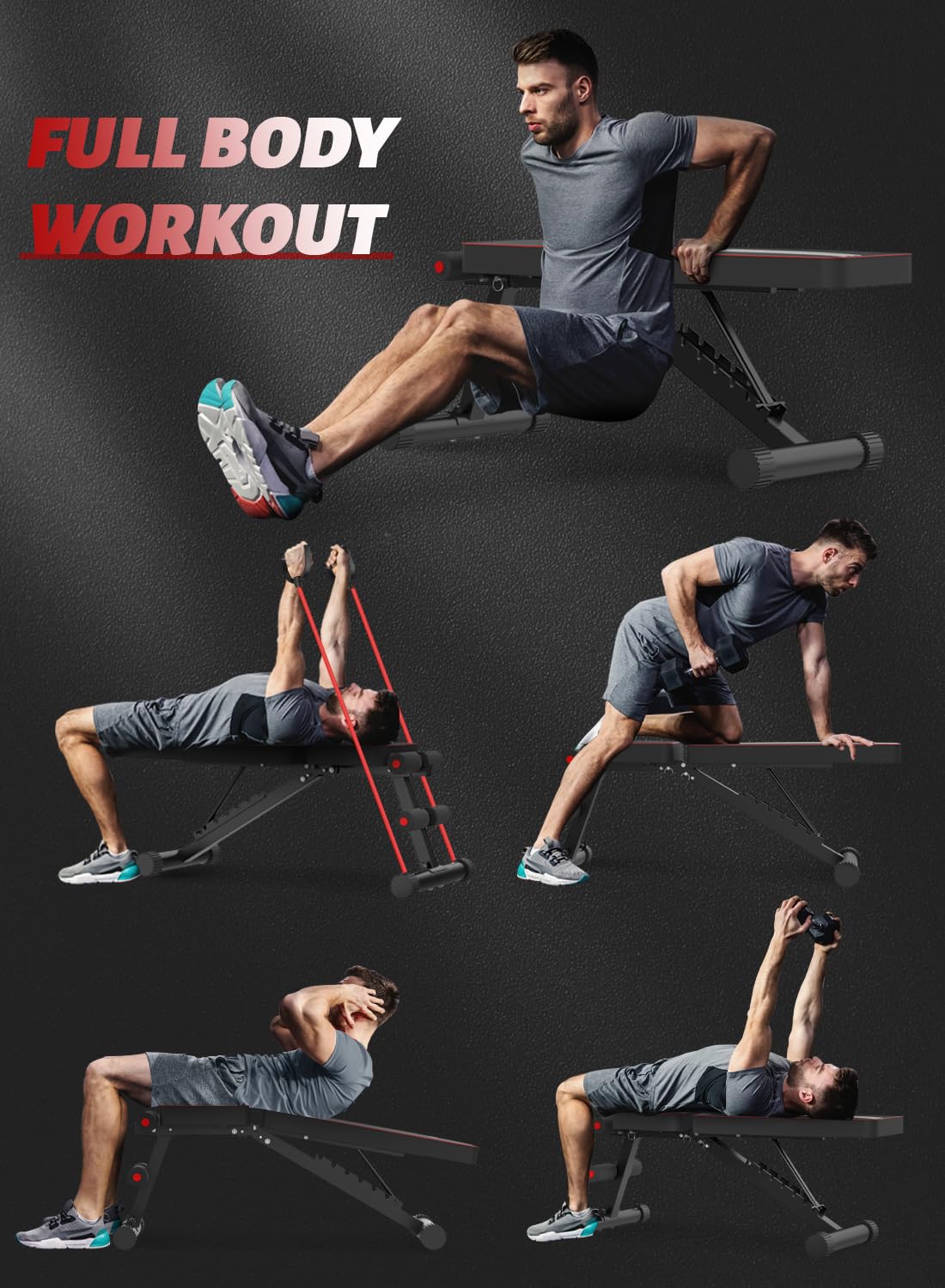 Adjustable Weight Bench, Utility Foldable Weights Bench for Full Body Workout, 7 Backrest Adjustment Multifunctional Incline/Decline Bench Press for Home Gym, Weight Capacity 660LBS