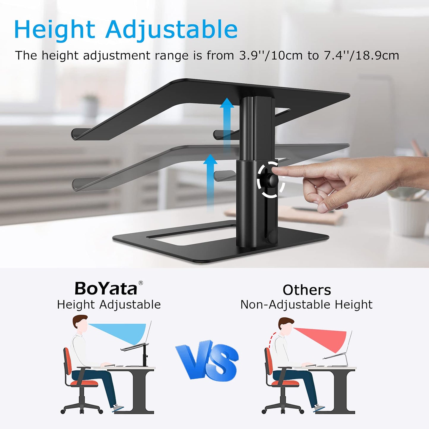 BoYata Laptop Stand, Height adjustable Ventilated Laptop Holder, Notebook Stand Compatible with 10-17'' MacBook Pro/Air, Dell, HP, Samsung, Acer