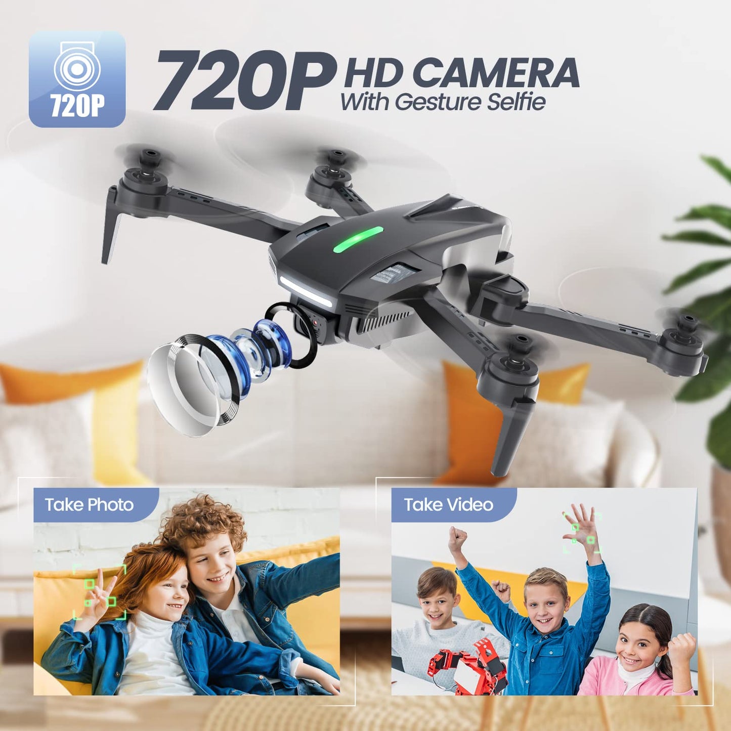 DEERC D70 Mini Drone for Kids Adults with Camera, 720P HD FPV Foldable RC Quadcopter for Boys Girls with Headless Mode, Tap Fly, 360° Flips, Voice and Gesture Control, 2 Modular Batteries