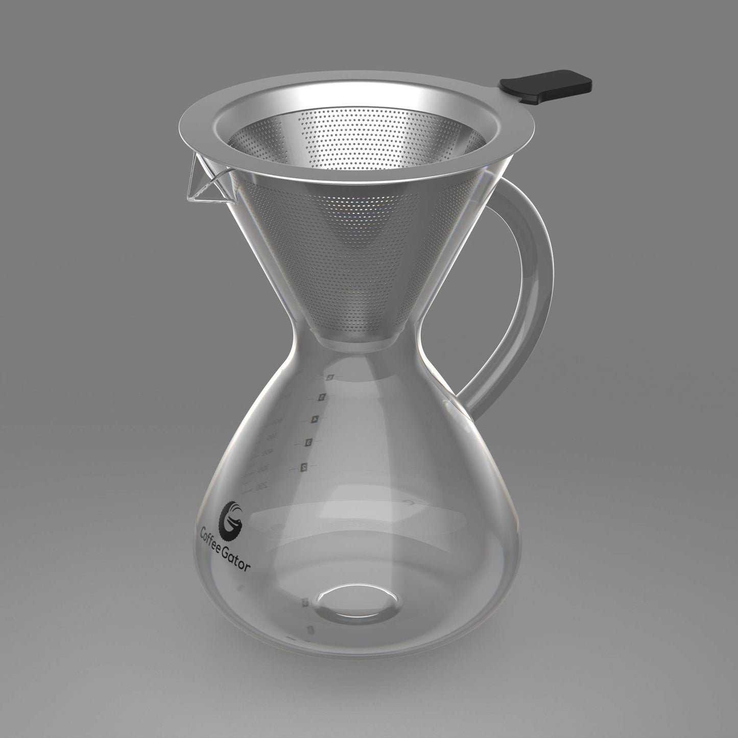 Coffee Gator Pour Over Coffee Maker – Stainless Steel Filter & Glass Dripper - Paperless Hand-Drip Brewer - Eco Friendly - Kitchen & Housewarming Gifts - 800ml