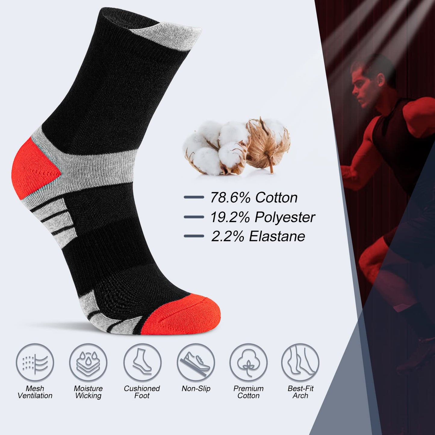 - Niofind Mens Socks | 6 Pairs | Cushioned Men Women Socks | Anti-Blister -