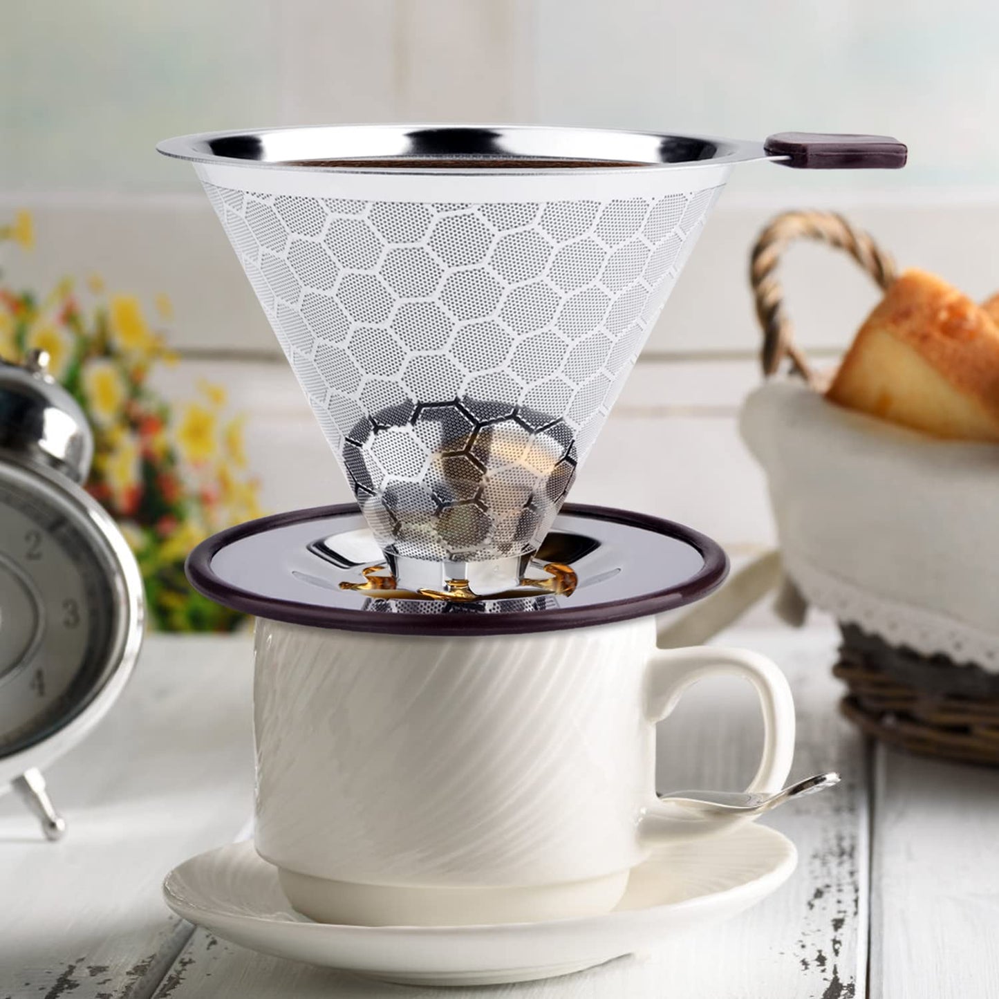 - FOXAS Pour Over Coffee Filter | Stainless Steel Reusable Coffee Dripper -