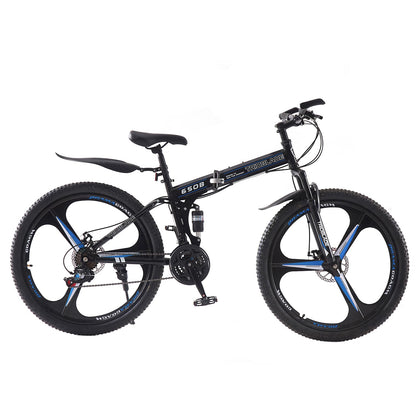 BSTSEL 27.5Inch Adult Folding Mountain Bike,Dual Suspension Mountain Bikes with 27.5 Inches 3-Spoke Wheel, Shimano 21 Speed Mens and Womens Foldable Mountain Bicycle (Black& Blue)