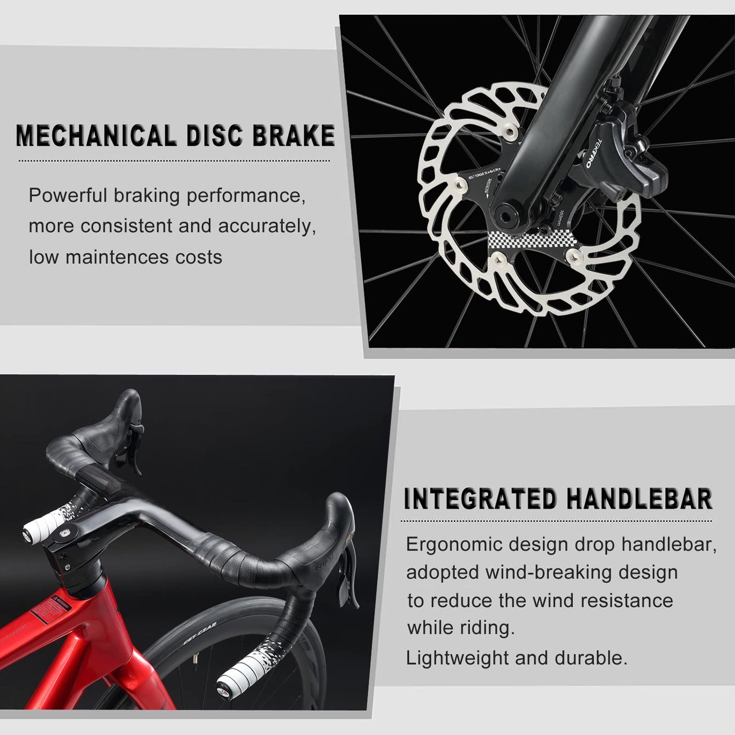 - KABON Carbon Road Bike | T800 Carbon Fiber Frame | 700C Road Bike | 18 Speeds Drivetrain| Integrated Carbon Handlebar | Disc Brakes -