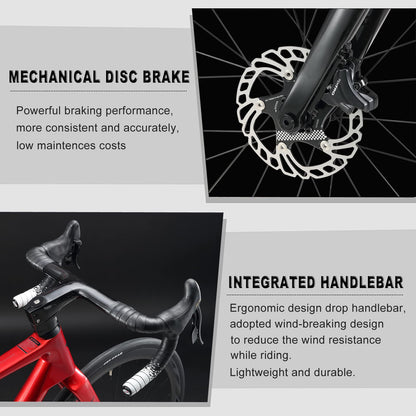 - KABON Carbon Road Bike | T800 Carbon Fiber Frame | 700C Road Bike | 18 Speeds Drivetrain| Integrated Carbon Handlebar | Disc Brakes -