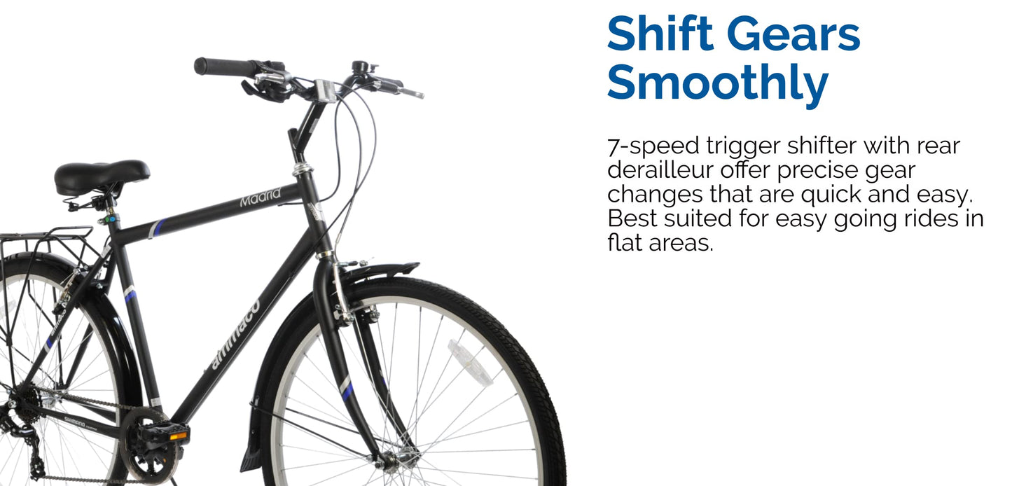 Ammaco Mens Hybrid Bike Madrid 700c Wheel Trekking Bike 23" Frame Black 7 Speed