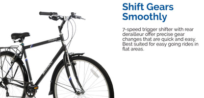 Ammaco Mens Hybrid Bike Madrid 700c Wheel Trekking Bike 23" Frame Black 7 Speed