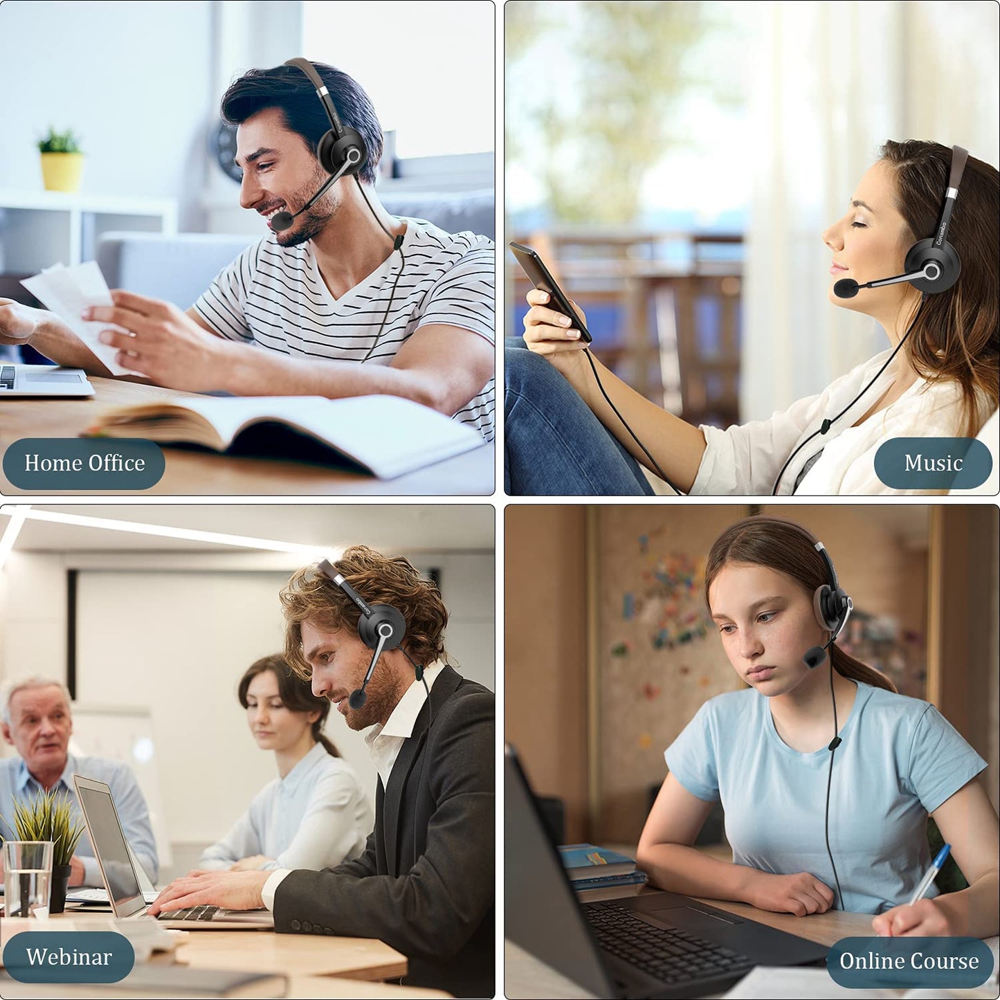 - USB Headset with Microphone for Laptop, 3.5mm Jack & USB Adapter -