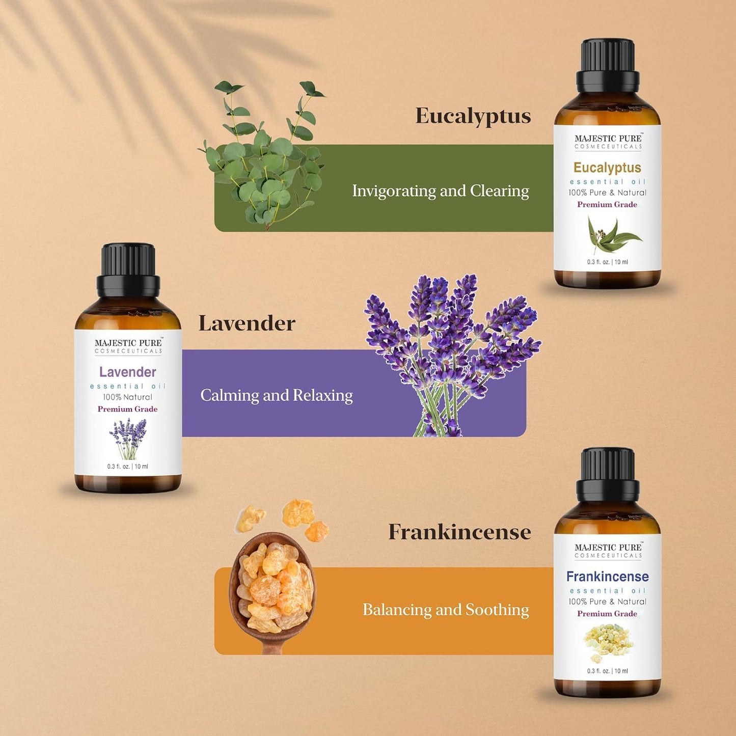 - Majestic Pure 100% Pure Essential Oils Set - 6 x 10ml (Peppermint, Lavender, Eucalyptus, Frankincense, Lemongrass, Lemon) for Diffusers, Aromatherapy, Candles, Humidifiers -