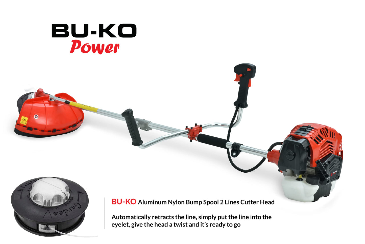 BU-KO 52cc Petrol Strimmer Garden Tool Including: String Trimmer, Brush Cutter with 3T Blade, Steel Wire Strummer Weed Brush Cutting Blade. Great Outdoor Power tool 1 Year Warranty
