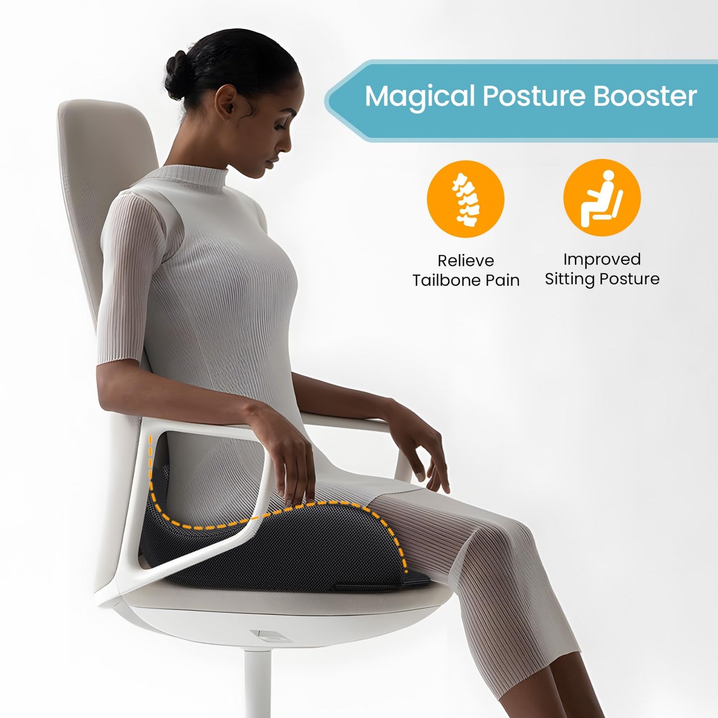 A-Pce Large Memory Seat Cushion for Office Chair Pressure Relief Sciatica & Tailbone Pain Relief Memory Foam Firm Coccyx Pad for Long Sitting, for Office Chair, Gaming Chair and Car Seat, Black