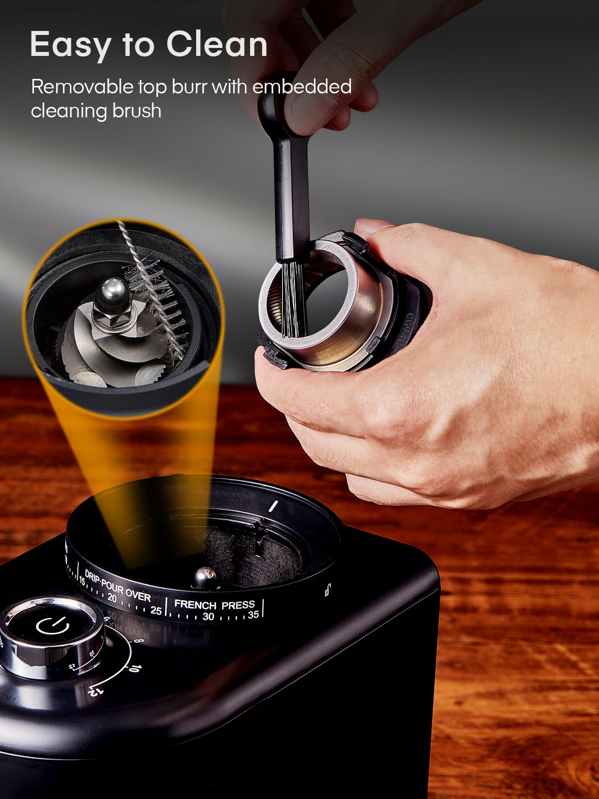 - FOHERE Anti-static Conical Burr Coffee Grinder | Adjustable Burr Mill with 35 Precise Grind Setting | Espresso, Drip Coffee, French Press, Black -