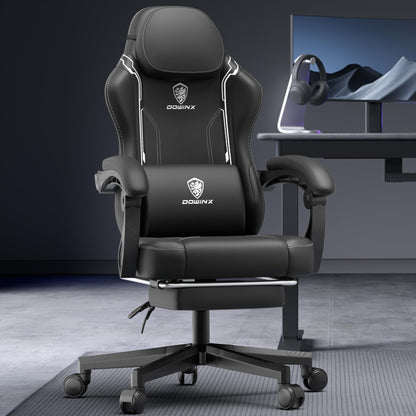 - Dowinx Gaming Chair with Footrest | Gaming Chair for Adults | Ergonomic Gaming Chair with Pocket Spring Cushion and Massage Lumbar Support | High Back | 200kg Black -