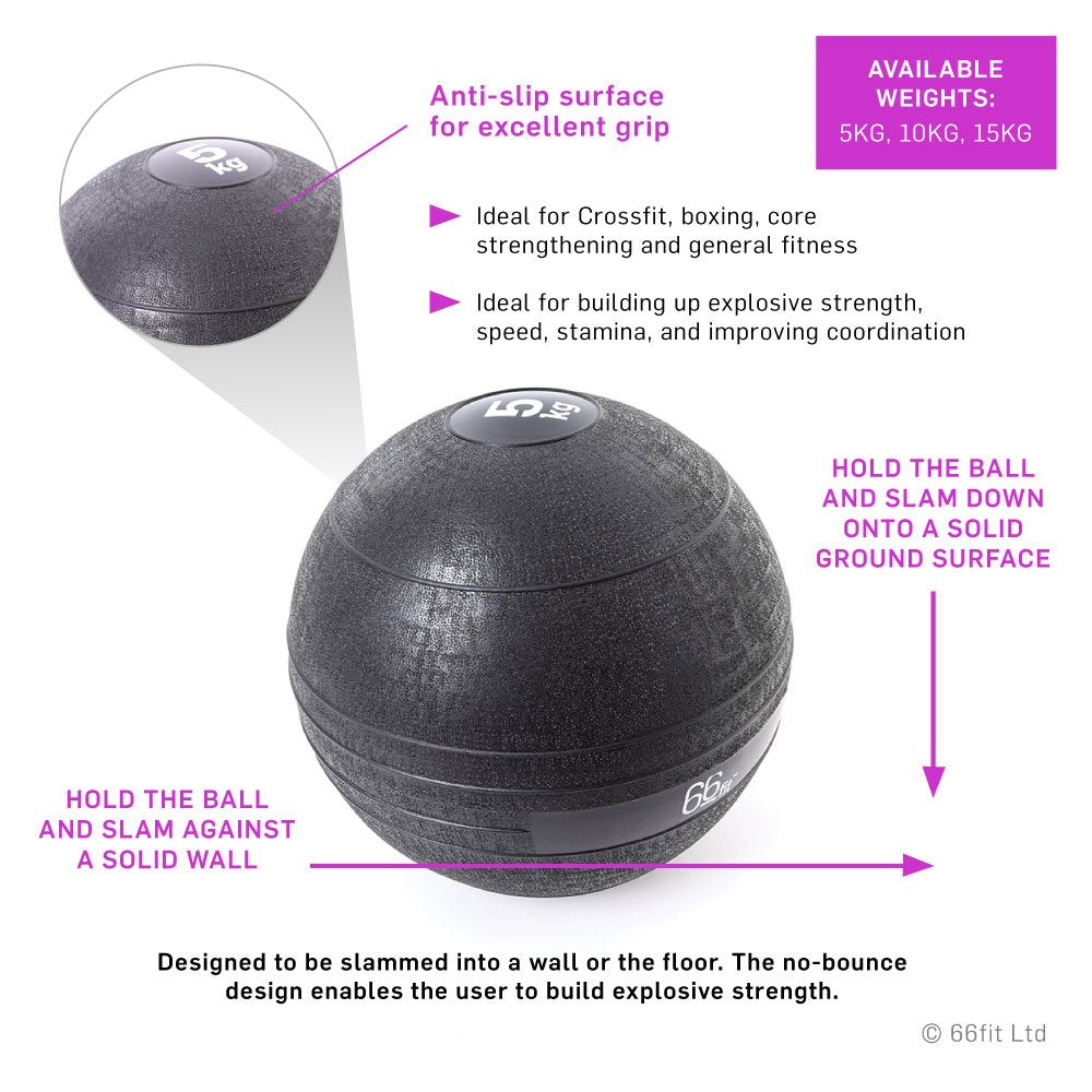 66fit Slam Ball - Black (10kg) Gym & Home Training for Workout, Strength Building, Resistance Training, Weight Loss