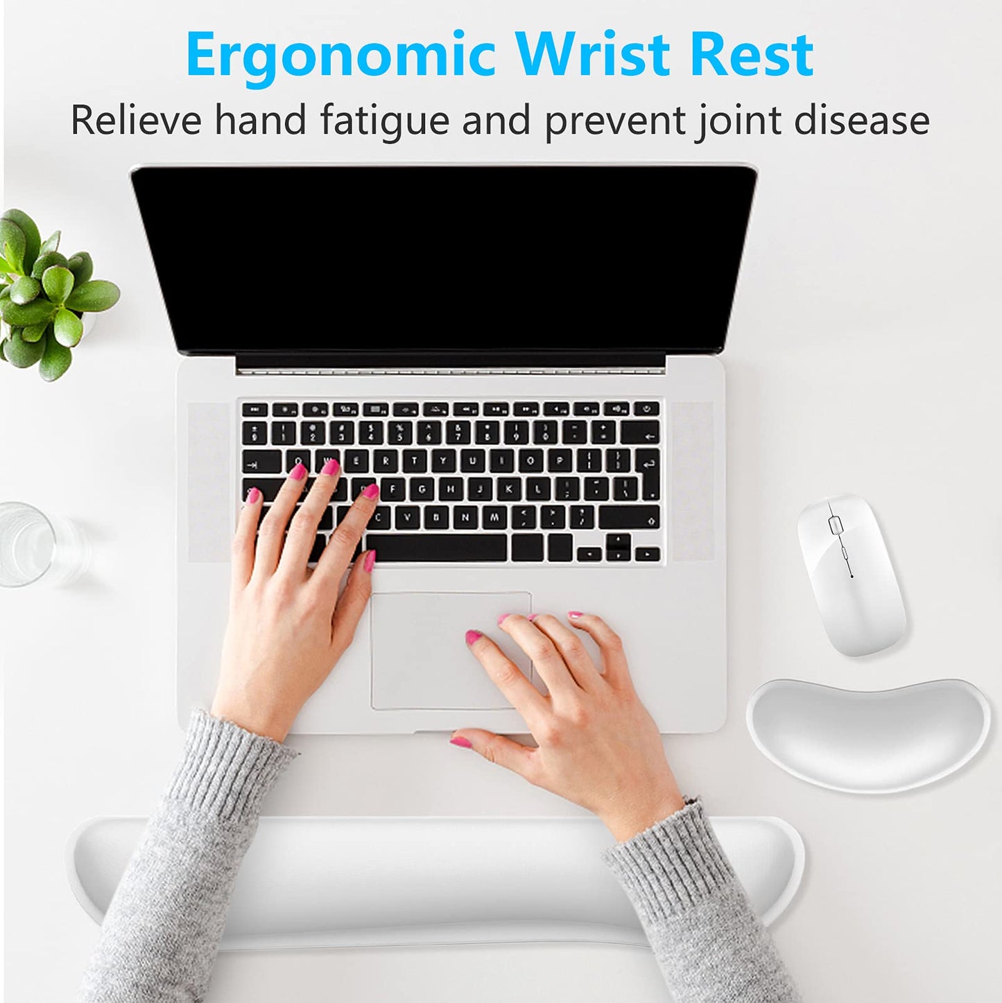 Dapesuom Enlarge Keyboard Wrist Rest Pad,Memory Foam Set Wrist Cushion Support for Easy Typing & Pain Relief,Mouse Wrist Pad,Anti-Slip Wrist Support for Gaming,Computer, Laptop, Office,Ivory White