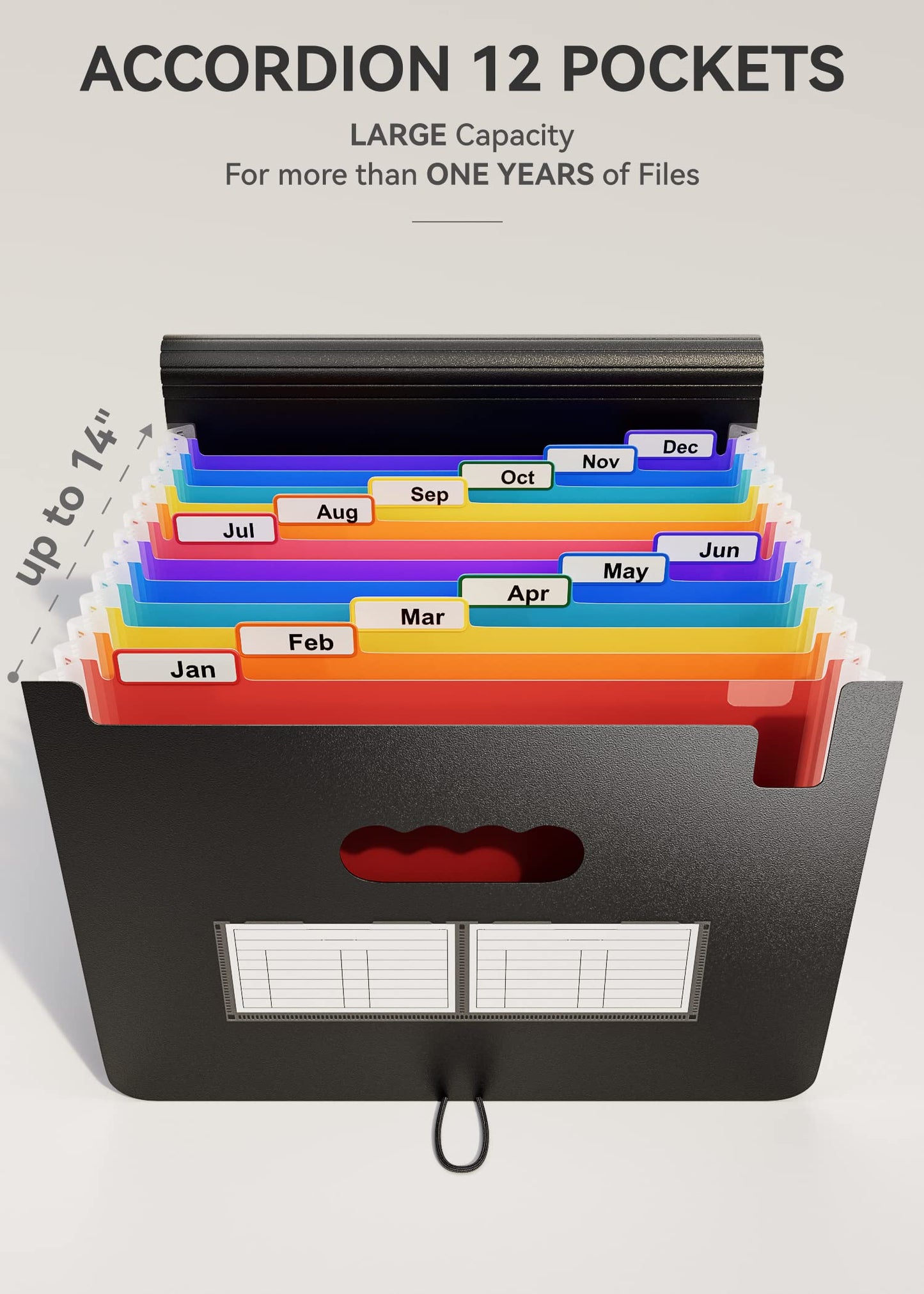 ABC life Expanding File Folder - 12 Pockets Portable Rainbow A4 File Organiser Self Standing Accordion Document Filing Box High Capacity Storage Bag for Home & Office & School (12 Pocket with Cover)