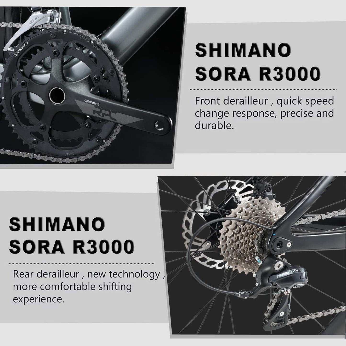 - KABON Carbon Gravel Road Bike | T800 Carbon Fiber Frame | 700C Road Bike | Shimano Sora 18 Speeds Drivetrain -