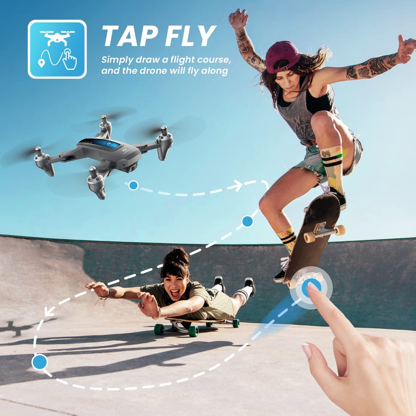 DEERC D10 Foldable Drone with Camera for Adults 2K HD FPV Live Video, Tap Fly, Gesture Control, Selfie, Altitude Hold, Headless Mode, RC Quadcopter for Beginners with 2 Batteries and Carrying Case