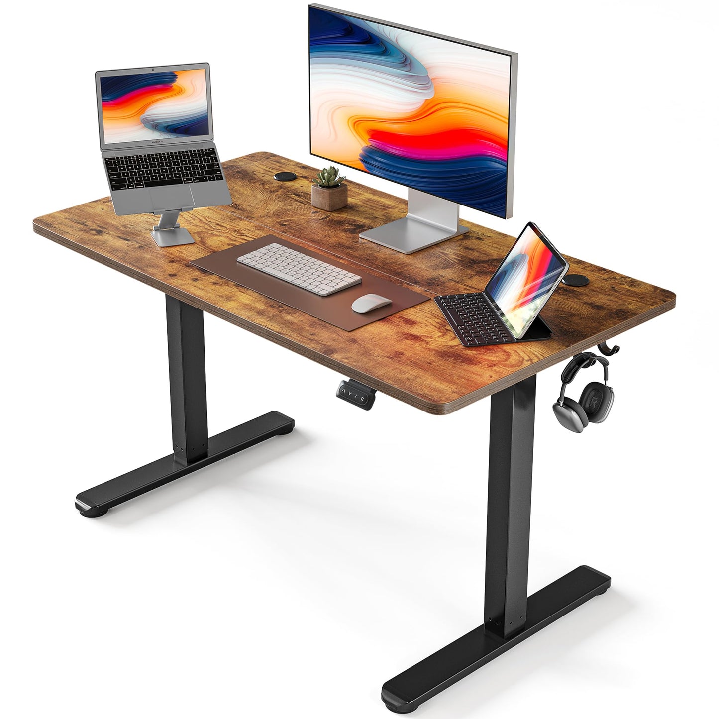 - FEZIBO Height Adjustable Electric Standing Desk | 100 * 60 cm Stand up Table | Sit Stand Home Office Desk with Splice Board -