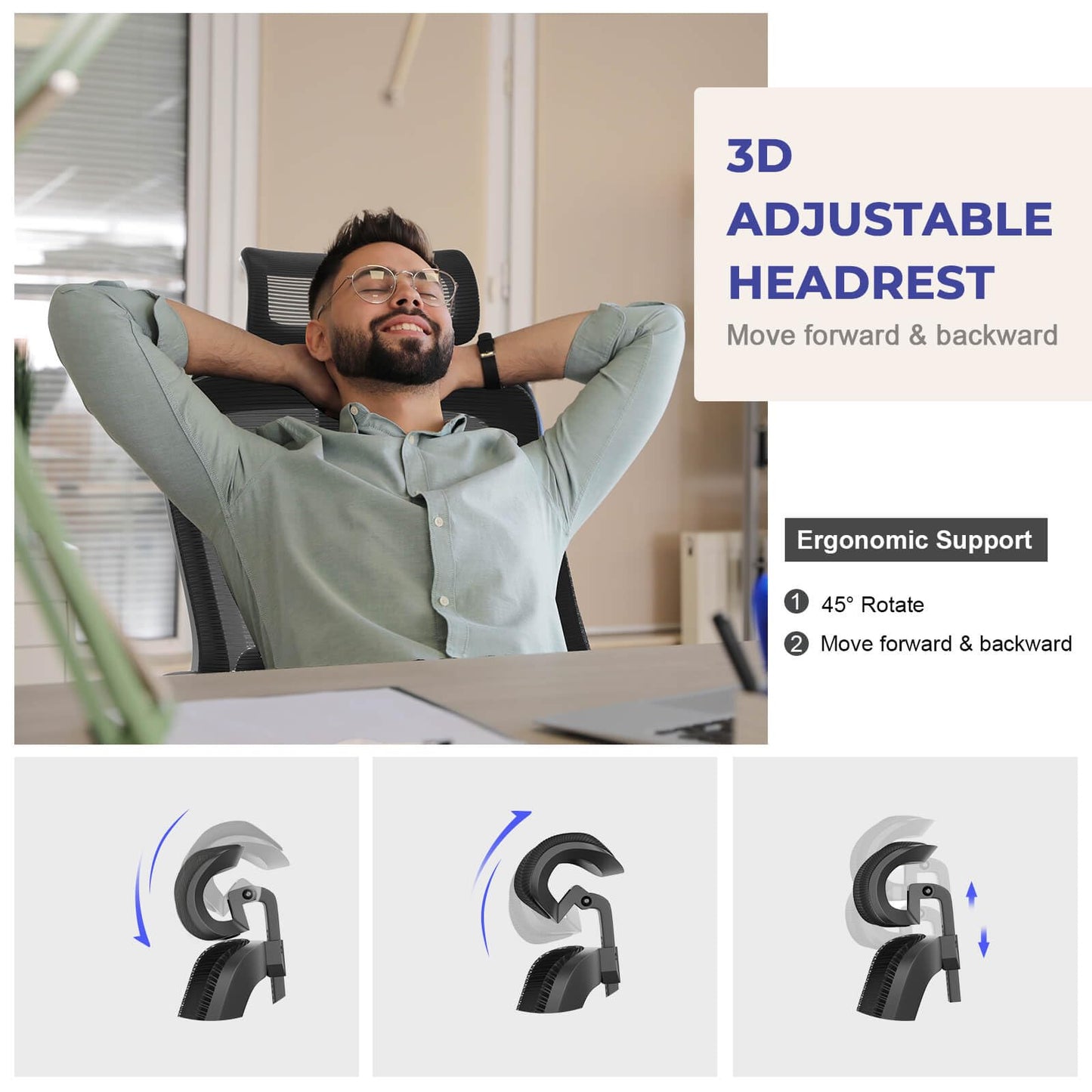 BareTay Office Chair Ergonomic Desk Chair with Adjustable Pillow Lumbar Support,Padded Flip-up Armrests,Headrest,Comfy Seat Cushion Mesh Office Desk Chair High Back Task Chair Swivel Computer Chair