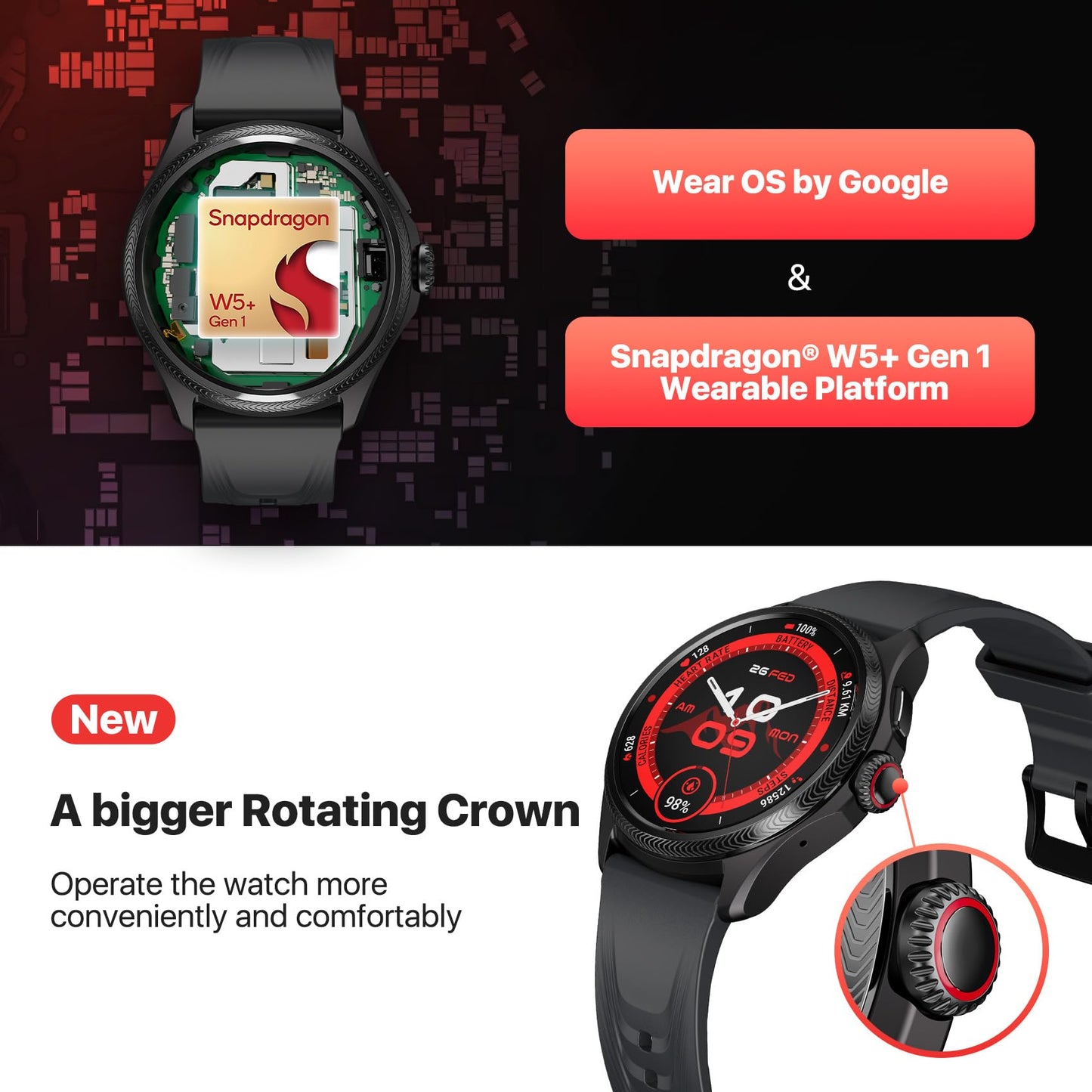 - TicWatch Pro 5 Enduro Smartwatch |  1.43" | Android Wear | Smart Watch -