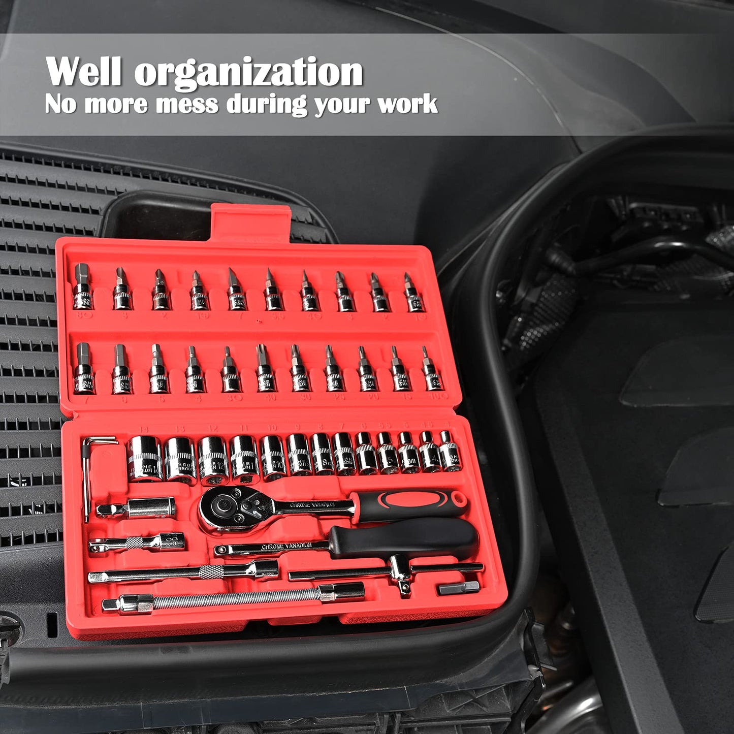 - Egofine 46 Pieces 1/4" Drive Socket Set&Tool Sets | Ratchet Wrench Set With Bit Socket Set -