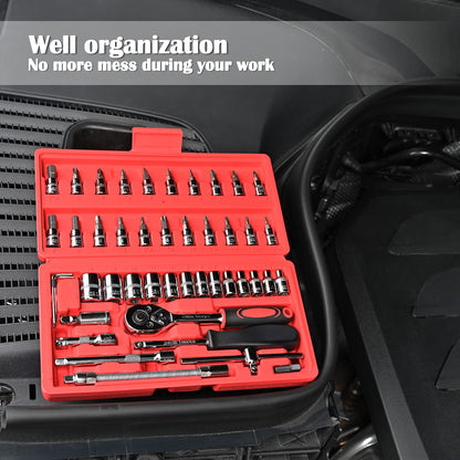- Egofine 46 Pieces 1/4" Drive Socket Set&Tool Sets | Ratchet Wrench Set With Bit Socket Set -