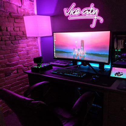 - wanxing Vice City Neon Sign Pink White Led Sign for Bedroom Wall Decor