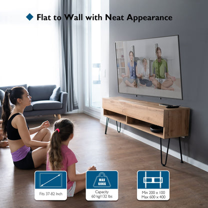 BONTEC TV Wall Bracket for Most 37-82 Inch LED LCD Plasma Flat Curved TVs, Tilt TV Wall Mount with Max. VESA 600x400mm, Up to 60kg, Bubble Level, 1.8m HDMI Cable and Cable Ties included