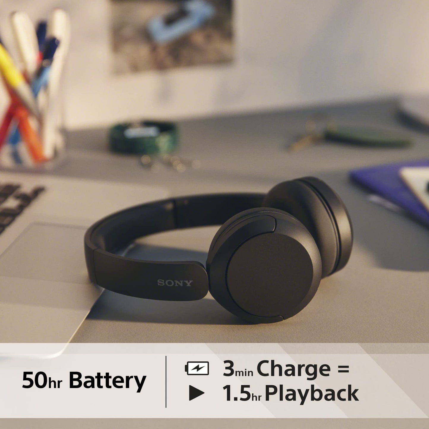 - Sony WH-CH520 Wireless Bluetooth Headphones | 50 Hours Battery Life with Quick Charge | On-ear style | Black -