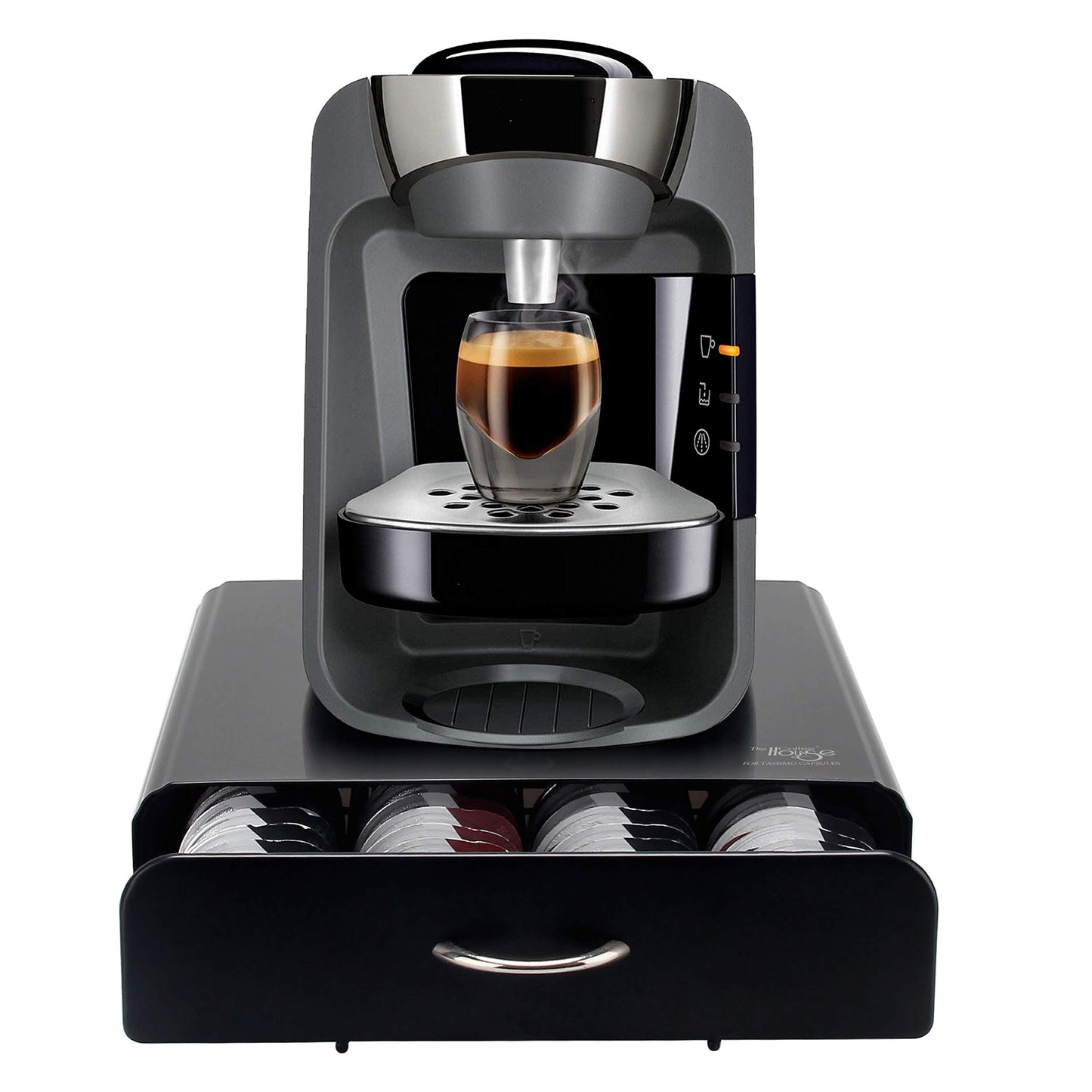 - Ever Rich ® Tassimo Pod Holder | 64pcs | T-Disc Coffee Capsules | Bosch Tassimo Stand & Pod Storage Drawer | Anti-Vibration Design I Comes With a Micro Fiber Cleaning Cloth (Metal/Black) (64) -