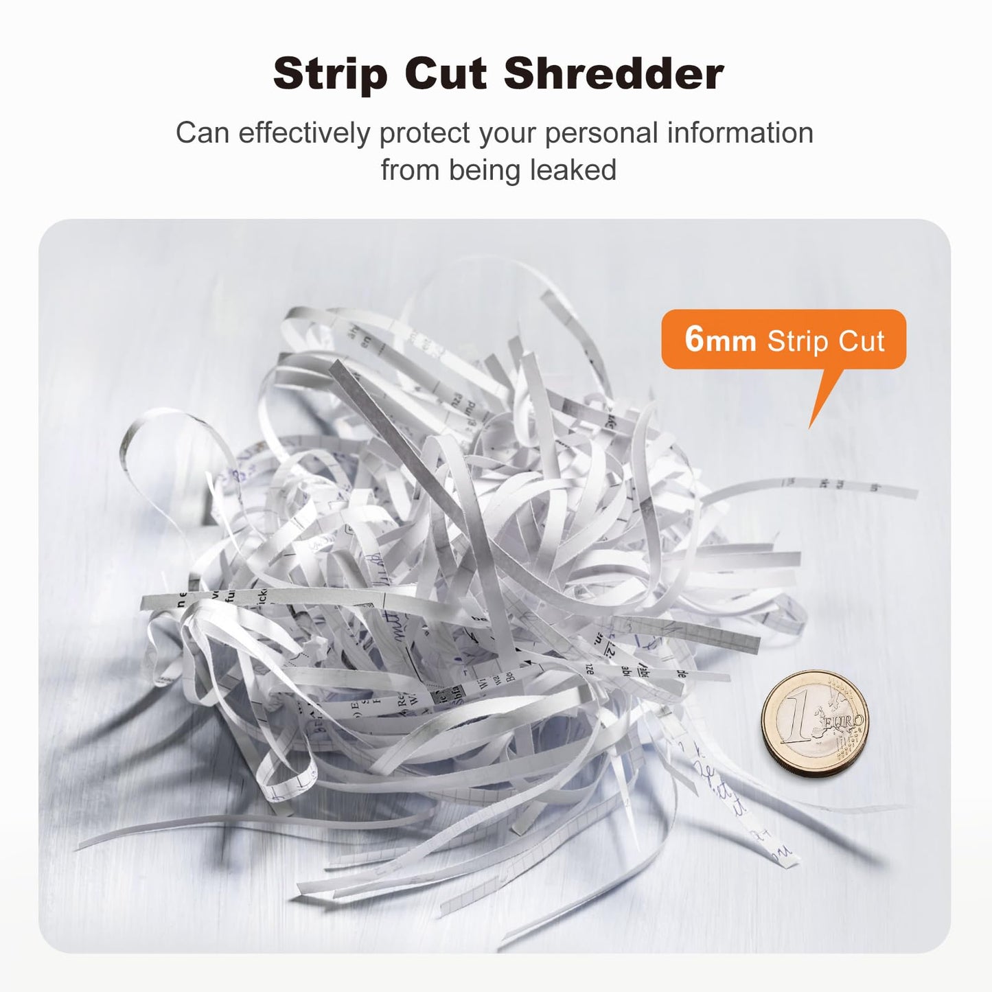Bonsaii 6-Sheet Strip-Cut Paper Shredder, Small Paper Shredder for Home Use, Can be Used Without Bin, Extendable Arm Design with Overheat Protection, 9 Liter Bin, S123-A
