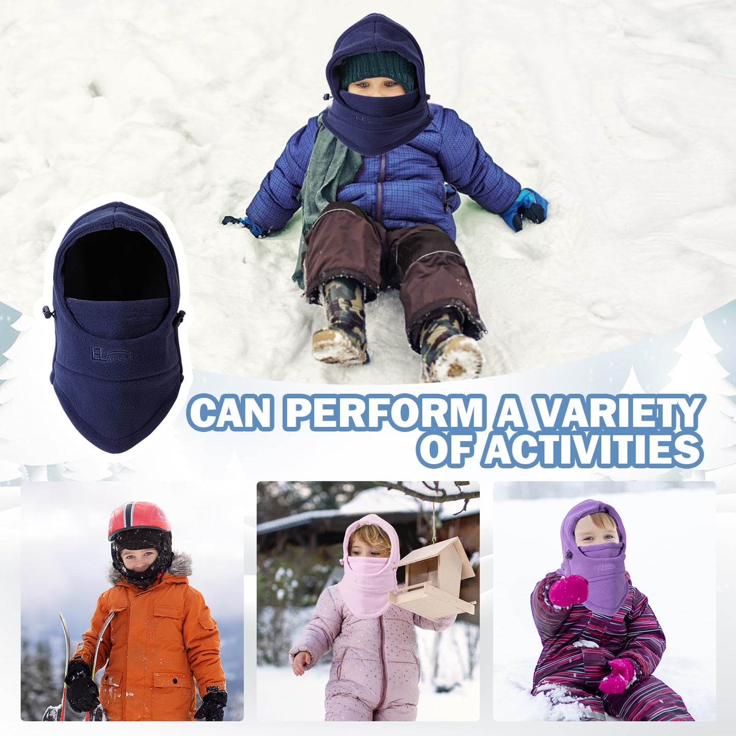 AYPOW Kids Winter Thermal Fleece Balaclava, Multifunctional Windproof Adjustable Face Cover Ski Mask, Warm Fleece Hat Cap Hood Neck Warmer Scarf for Boys Girls Cycling Skating Hiking Outdoor Sports