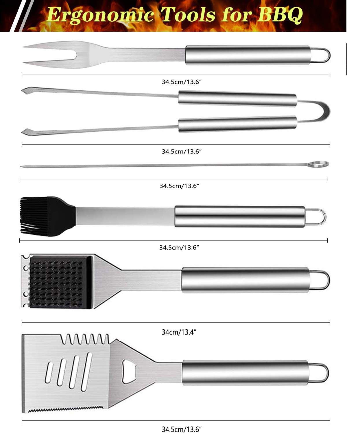 10PCS BBQ Grill Tool Set, GQC Stainless Steel Barbecue Grilling Utensils Kit with Carry Bag, Spatula, Tongs and Fork BBQ Tool Accessories for BBQ Cooking Outdoor Camping