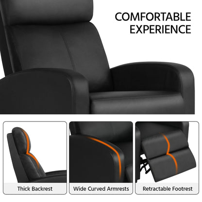 - Yaheetech Recliner Armchair Single Padded Seat, PU Black Leather Recliner For Lounge.
