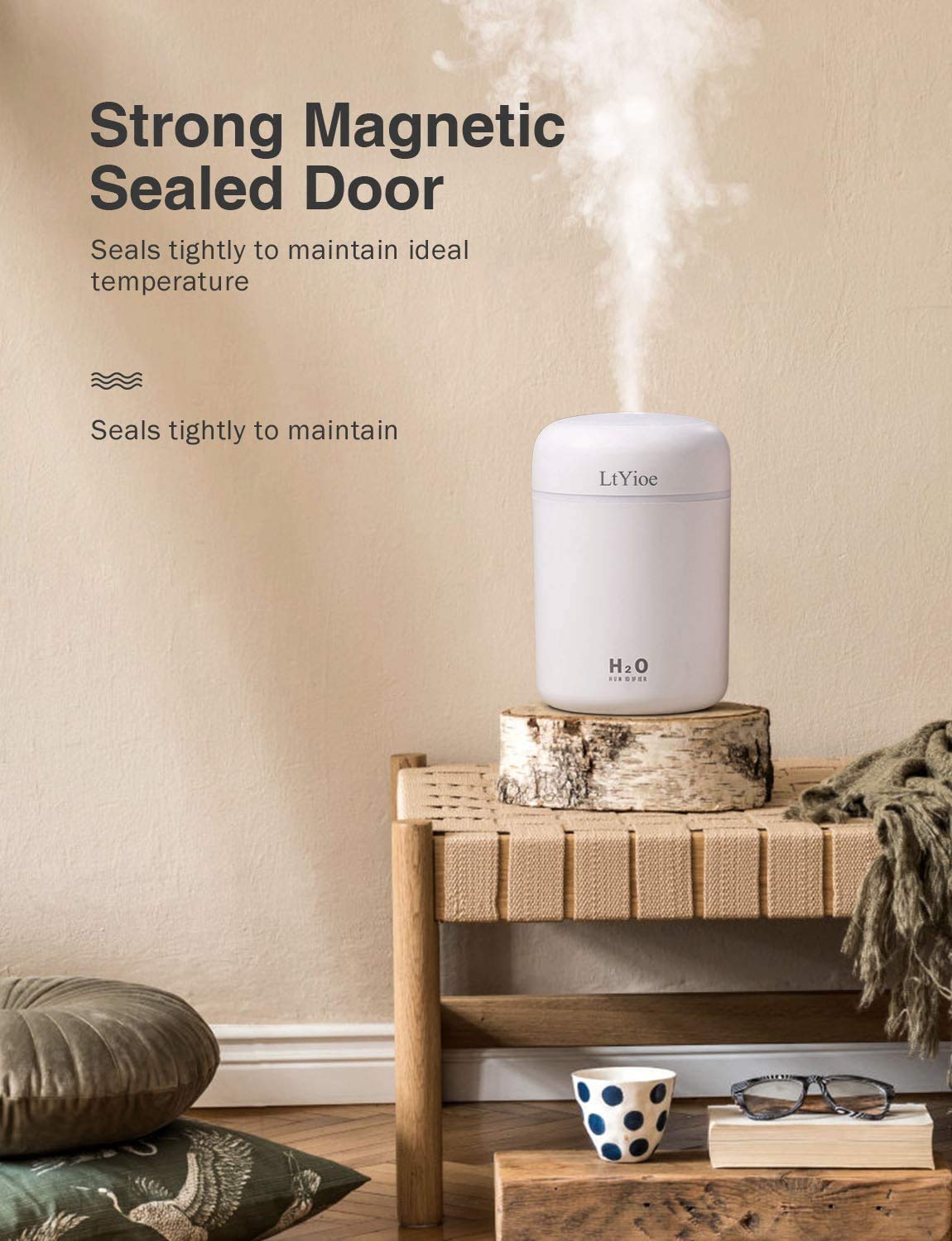 - LtYioe Humidifier | Portable Mini Humidifiers | 2 Mist Modes and Auto Shut-Off -